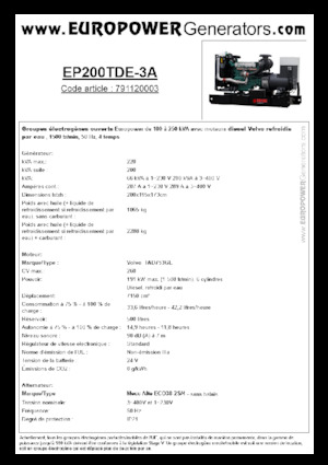 डीजल पावर जनरेटर Europower EP200TDE-3A (MA)