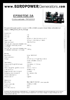 डीजल पावर जनरेटर Europower EP200TDE-3A (MA)