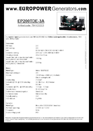 डीजल पावर जनरेटर Europower EP200TDE-3A (MA)