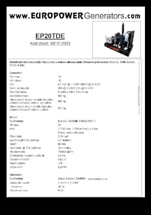 डीजल पावर जनरेटर Europower EP20TDE (LS)