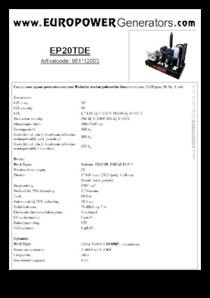 डीजल पावर जनरेटर Europower EP20TDE (LS)