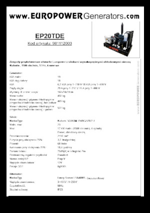 डीजल पावर जनरेटर Europower EP20TDE (LS)