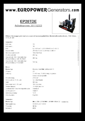 डीजल पावर जनरेटर Europower EP20TDE (MA)