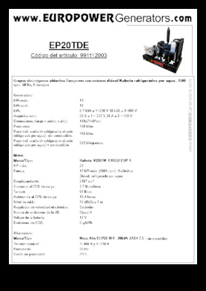 डीजल पावर जनरेटर Europower EP20TDE (MA)