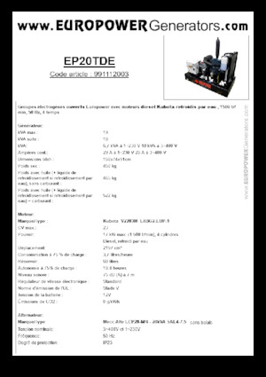 डीजल पावर जनरेटर Europower EP20TDE (MA)
