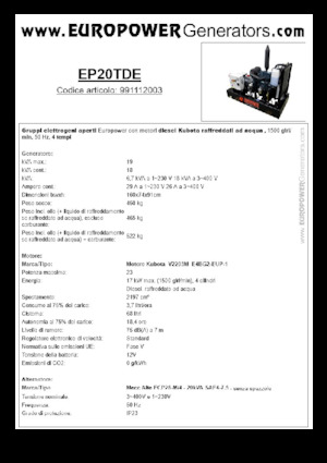 डीजल पावर जनरेटर Europower EP20TDE (MA)