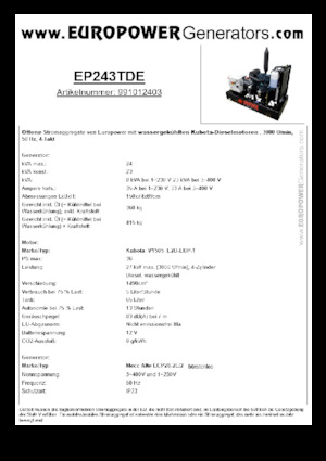 डीजल पावर जनरेटर Europower EP243TDE (MA)