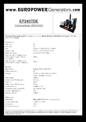 डीजल पावर जनरेटर Europower EP243TDE (MA)