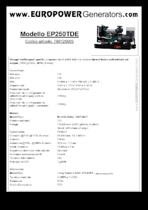 डीजल पावर जनरेटर Europower EP250TDE (LS)