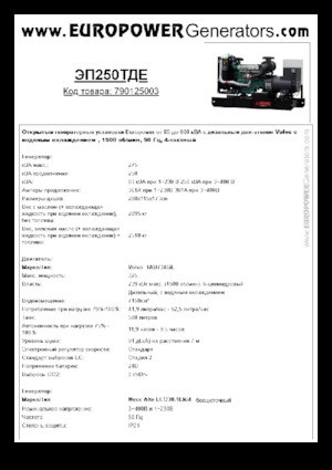 डीजल पावर जनरेटर Europower EP250TDE (MA)