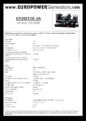 डीजल पावर जनरेटर Europower EP250TDE-3A (LS)