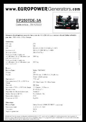 डीजल पावर जनरेटर Europower EP250TDE-3A (LS)