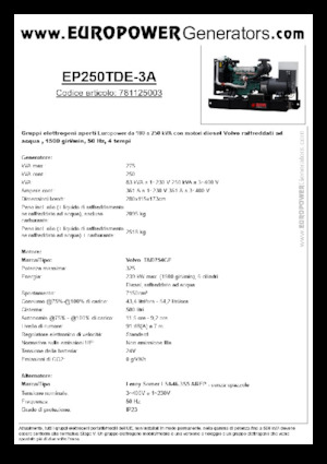 डीजल पावर जनरेटर Europower EP250TDE-3A (LS)