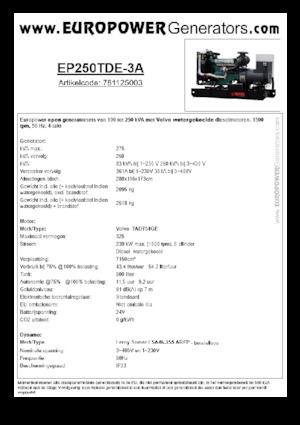 डीजल पावर जनरेटर Europower EP250TDE-3A (LS)