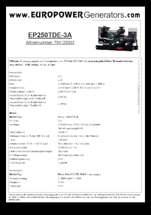 डीजल पावर जनरेटर Europower EP250TDE-3A (MA)