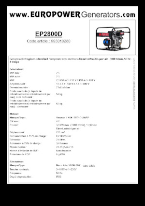 डीजल पावर जनरेटर Europower EP2800D (MA)