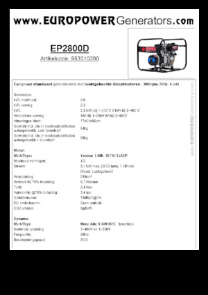 डीजल पावर जनरेटर Europower EP2800D (MA)