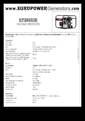 डीजल पावर जनरेटर Europower EP2800DE (MA)