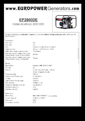 डीजल पावर जनरेटर Europower EP2800DE (MA)