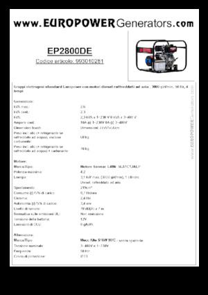 डीजल पावर जनरेटर Europower EP2800DE (MA)