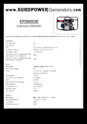 डीजल पावर जनरेटर Europower EP2800DE (MA)