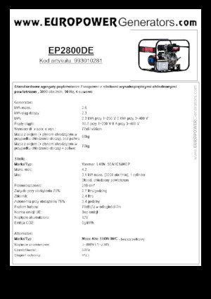 डीजल पावर जनरेटर Europower EP2800DE (MA)