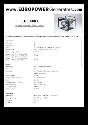 डीजल पावर जनरेटर Europower EP3000D (MA)