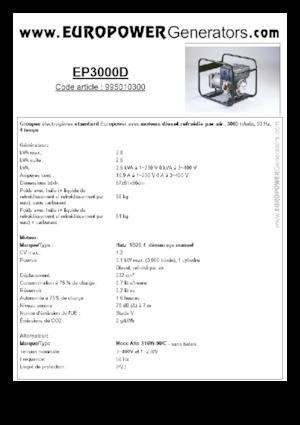 डीजल पावर जनरेटर Europower EP3000D (MA)