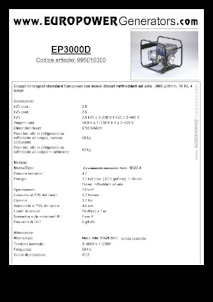 डीजल पावर जनरेटर Europower EP3000D (MA)
