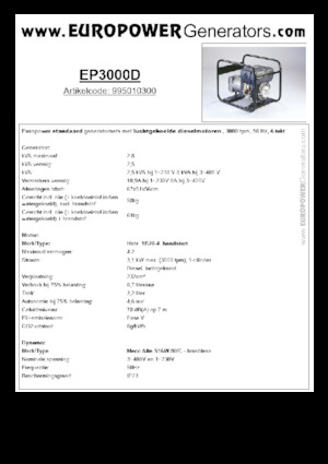 डीजल पावर जनरेटर Europower EP3000D (MA)