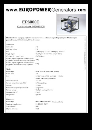 डीजल पावर जनरेटर Europower EP3000D (MA)