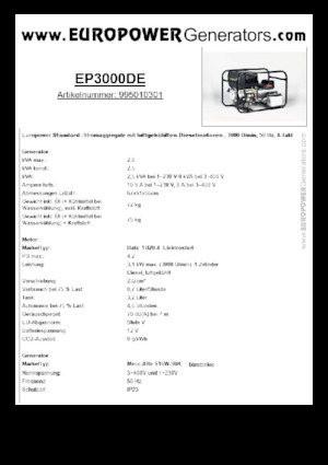 डीजल पावर जनरेटर Europower EP3000DE (MA)