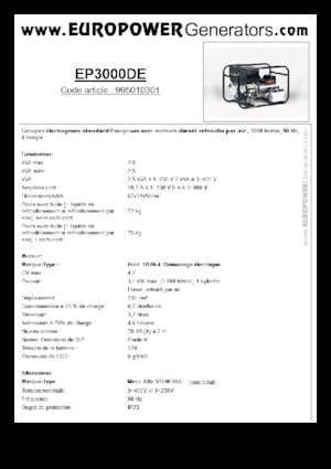 डीजल पावर जनरेटर Europower EP3000DE (MA)