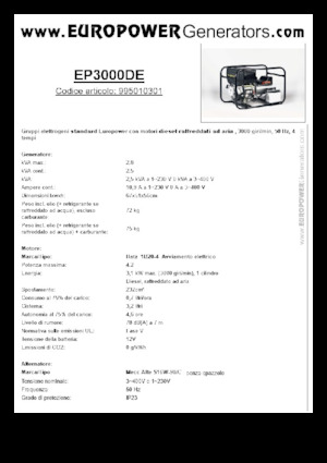 डीजल पावर जनरेटर Europower EP3000DE (MA)