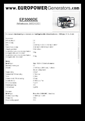 डीजल पावर जनरेटर Europower EP3000DE (MA)