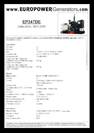 डीजल पावर जनरेटर Europower EP34TDE (LS)