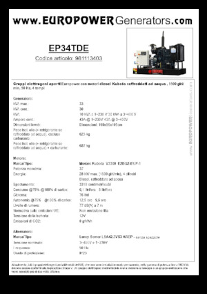 डीजल पावर जनरेटर Europower EP34TDE (LS)