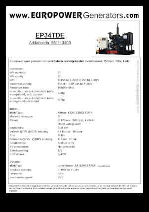 डीजल पावर जनरेटर Europower EP34TDE (LS)