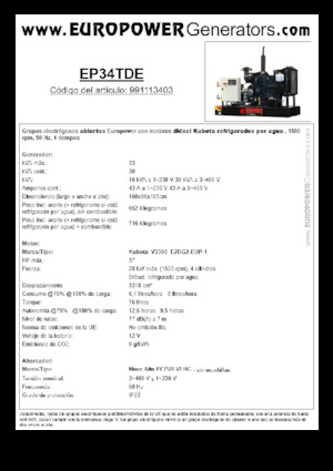 डीजल पावर जनरेटर Europower EP34TDE (MA)