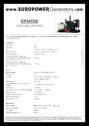 डीजल पावर जनरेटर Europower EP34TDE (MA)