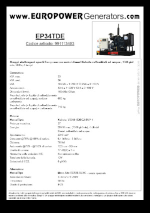 डीजल पावर जनरेटर Europower EP34TDE (MA)