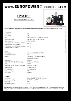 डीजल पावर जनरेटर Europower EP34TDE (MA)