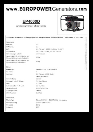 डीजल पावर जनरेटर Europower EP4000D (S)