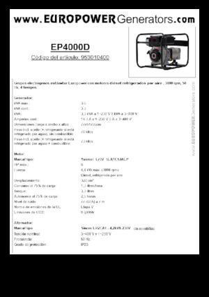 डीजल पावर जनरेटर Europower EP4000D (S)
