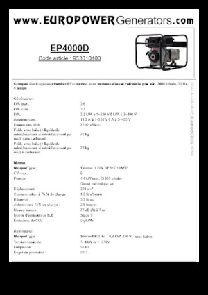 डीजल पावर जनरेटर Europower EP4000D (S)