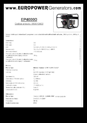 डीजल पावर जनरेटर Europower EP4000D (S)
