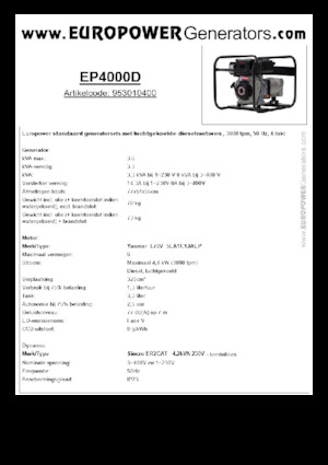 डीजल पावर जनरेटर Europower EP4000D (S)