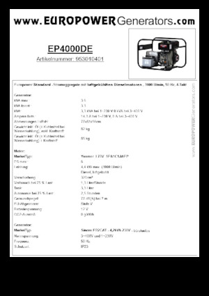 डीजल पावर जनरेटर Europower EP4000DE (S)