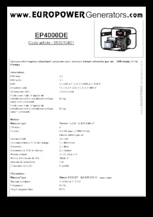 डीजल पावर जनरेटर Europower EP4000DE (S)