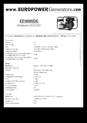 डीजल पावर जनरेटर Europower EP4000DE (S)